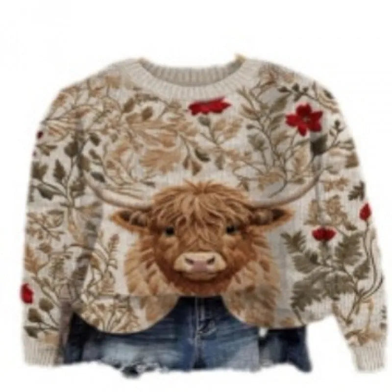 Little flower digital printed round neck sweater showing floral pattern on polyester fabric.