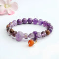 Natural nine purple amethyst crystal bracelet with red agate stones in Mori design