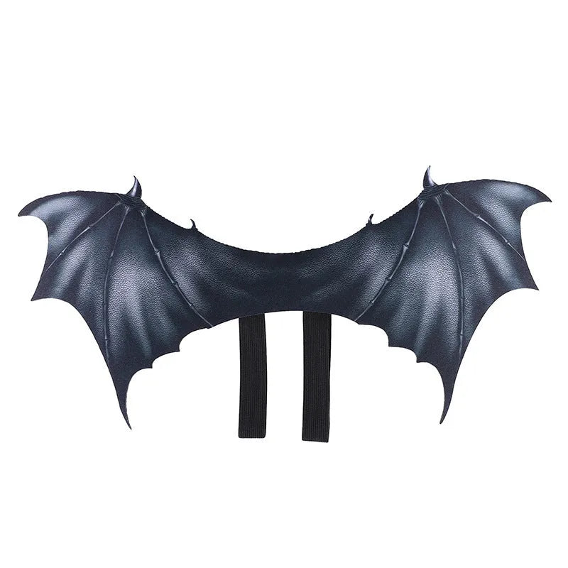 Black cloth bat wing costume for a dog or cat on a Halloween background
