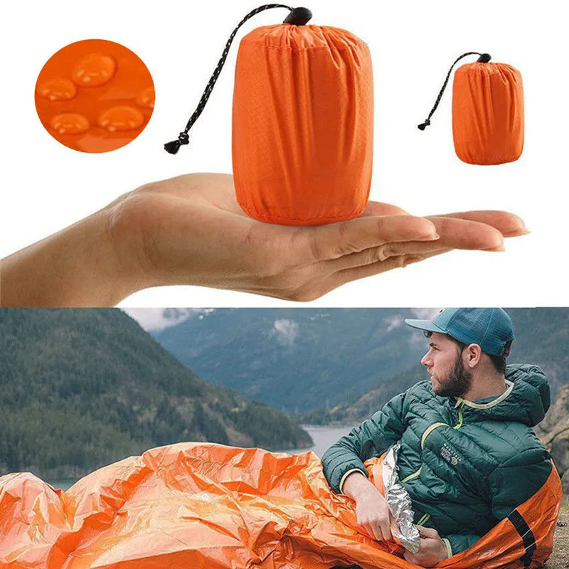 Reusable emergency sleeping bag waterproof PE material 200CM x 90CM for outdoor camping hiking survival