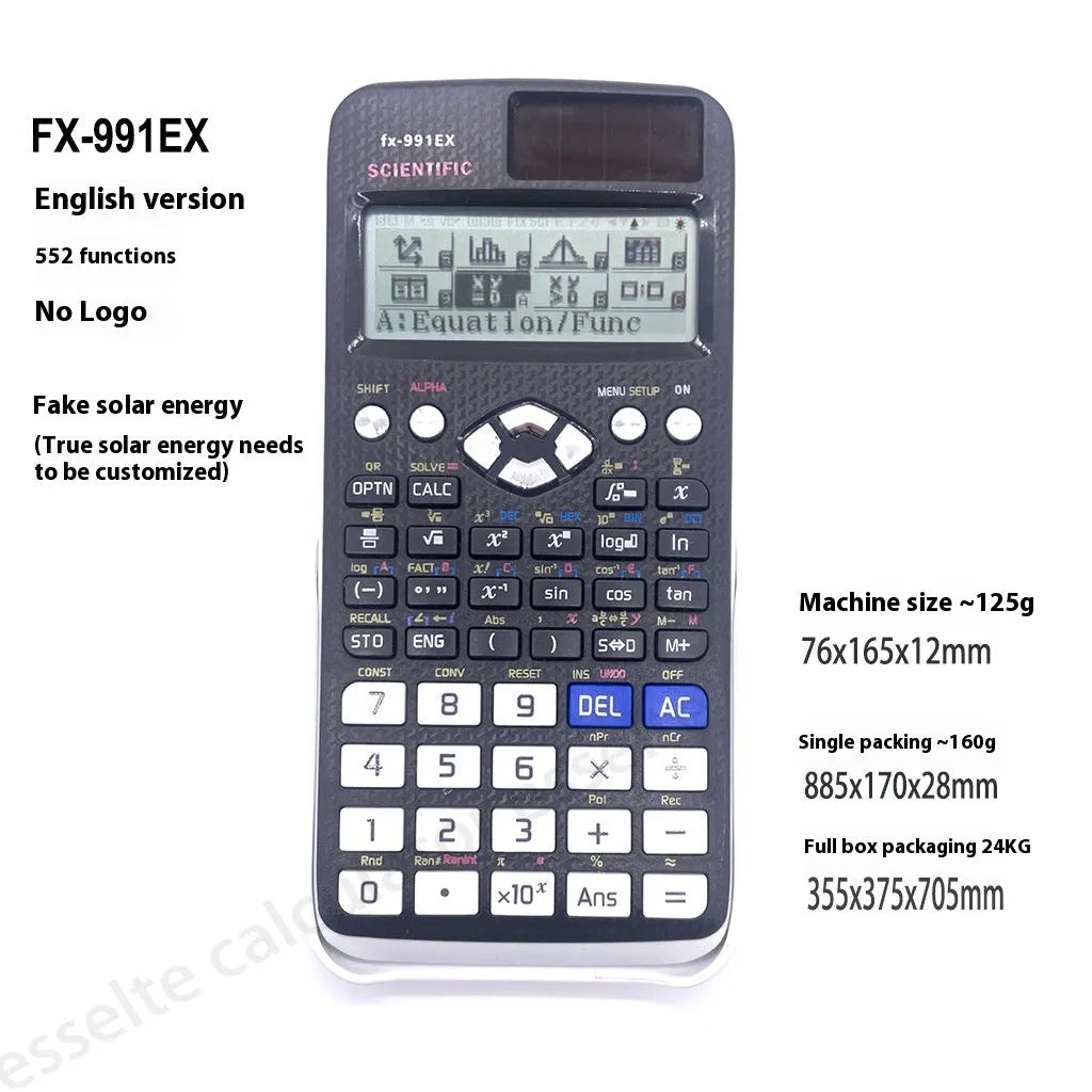 Casio fx-991EX scientific calculator in black, blue or pink with solar panel and 4-line display