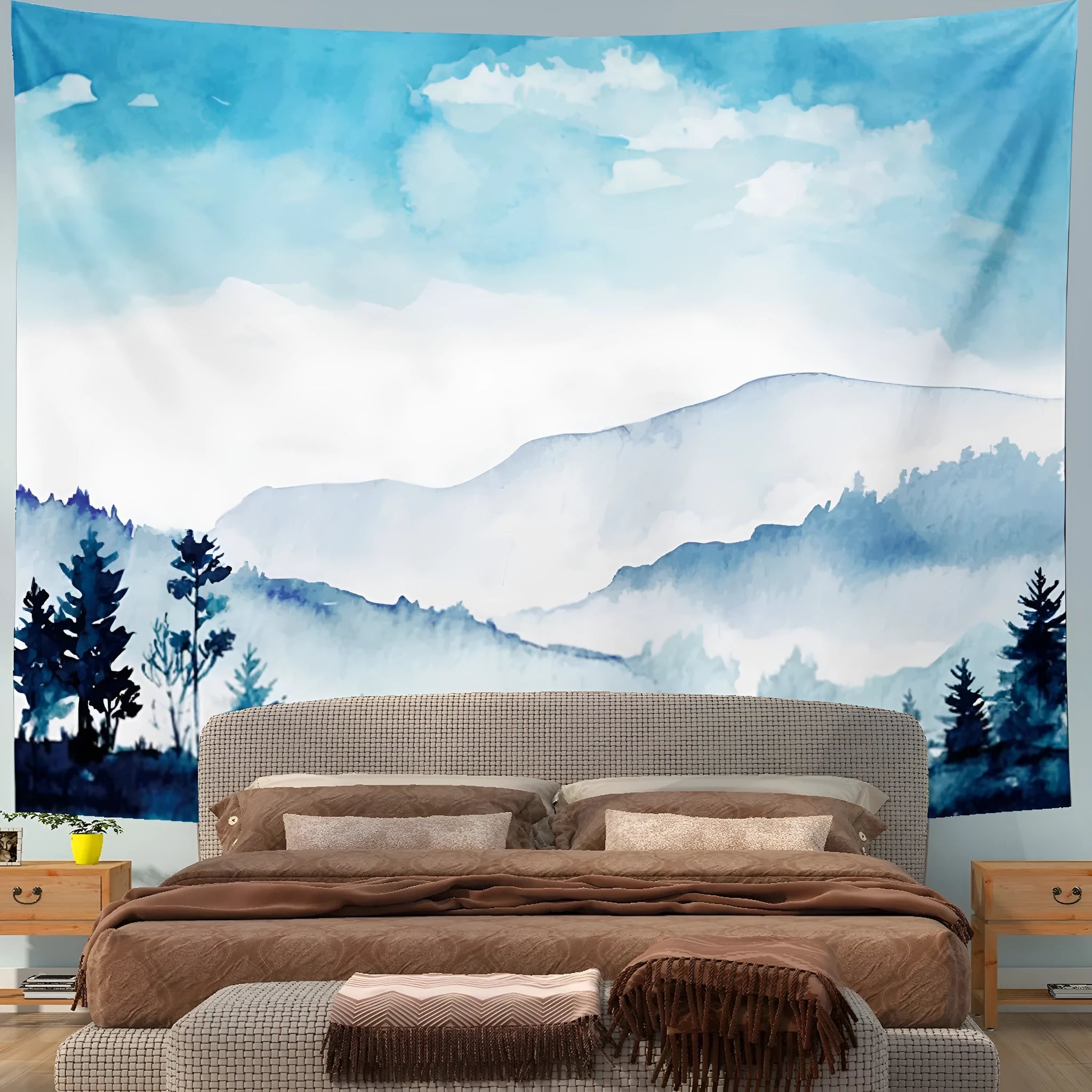 Blue printed tapestry on 100% polyester fabric, available in multiple sizes 150x100cm to 150x230cm
