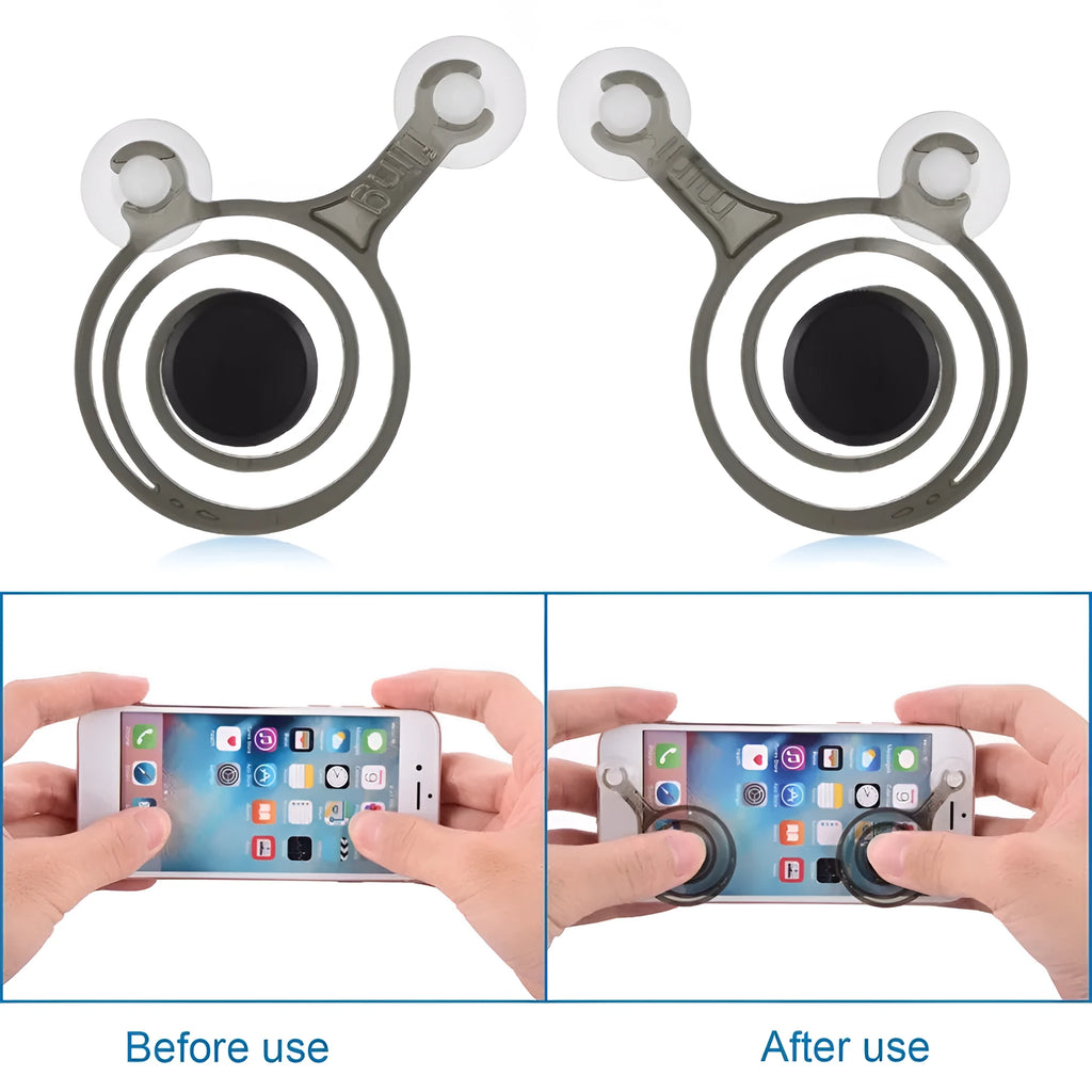 A pair of clear and black mini joysticks for mobile phone and tablet touch screens
