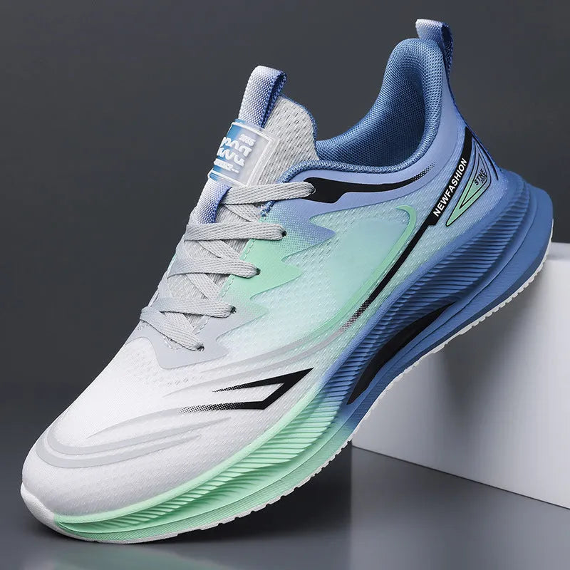 Men's fly woven mesh casual shoes in black blue colour with round toe and slip-resistant rubber sole