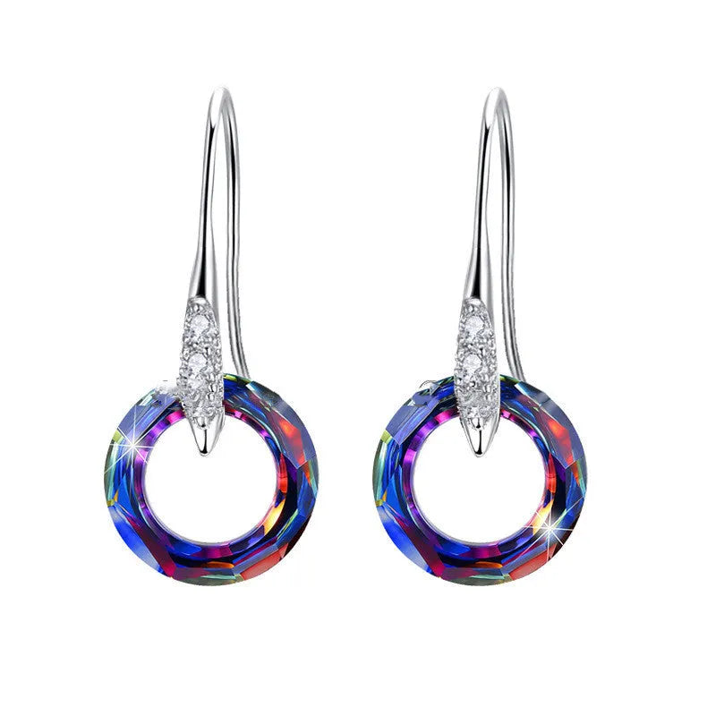 Austrian crystal S925 silver drop earrings with diamond ear hook in white colour, 14mmx32.5mm, manual inlay