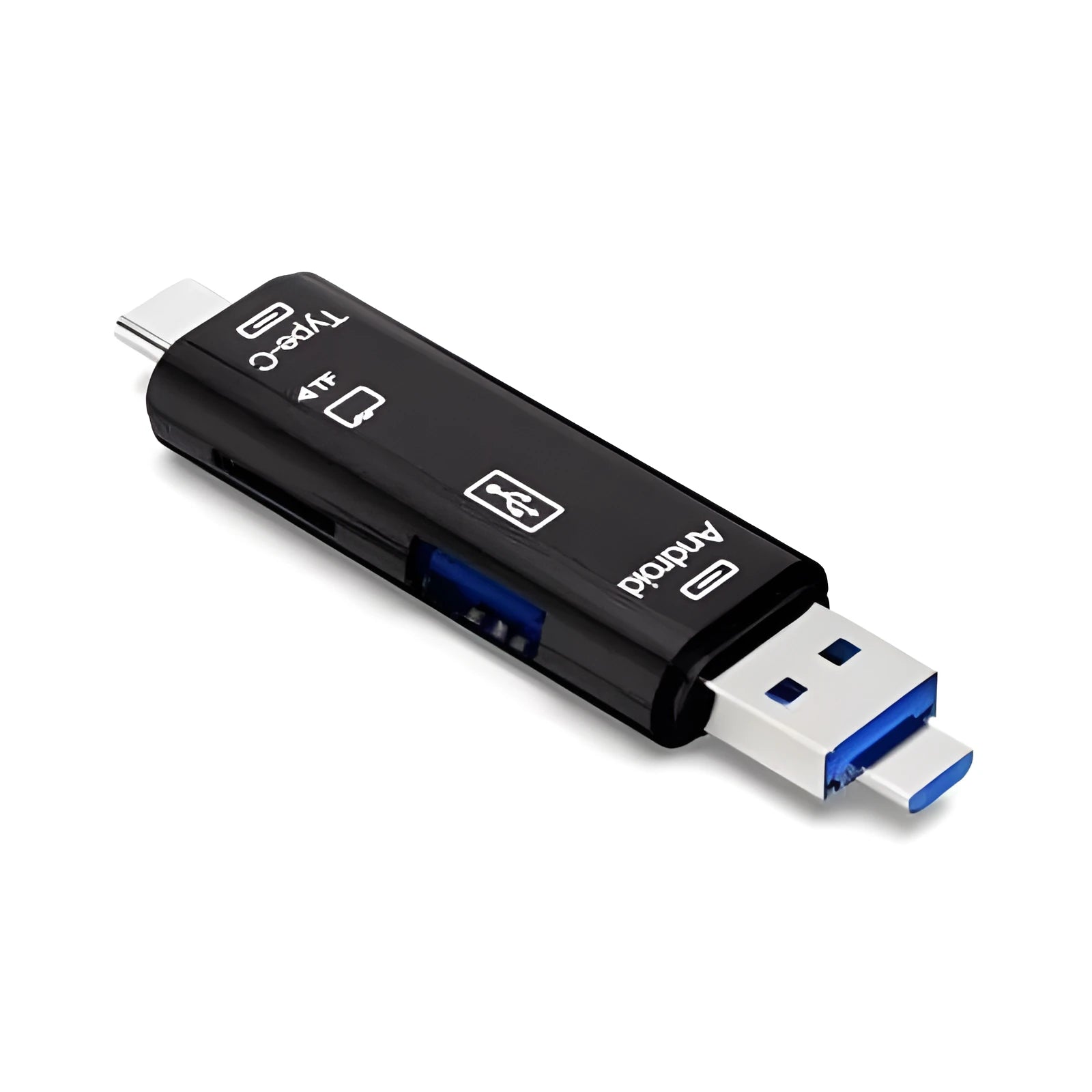 USB C to micro USB OTG hub adapter with TF card reader in black and white colour options