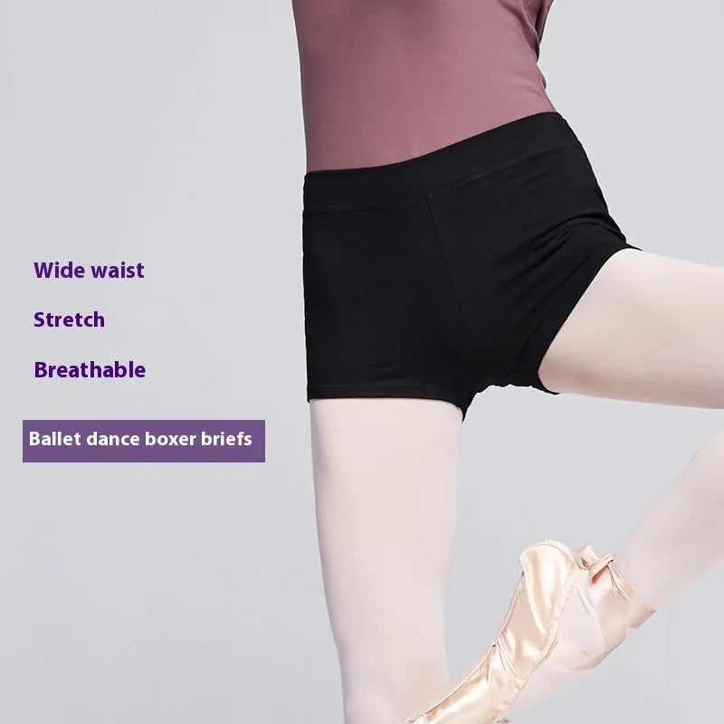 Black cotton women's dance shorts for ballet practice and fitness exercise