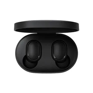 Redmi AirDots 2 Black true wireless earphones with their compact charging case.