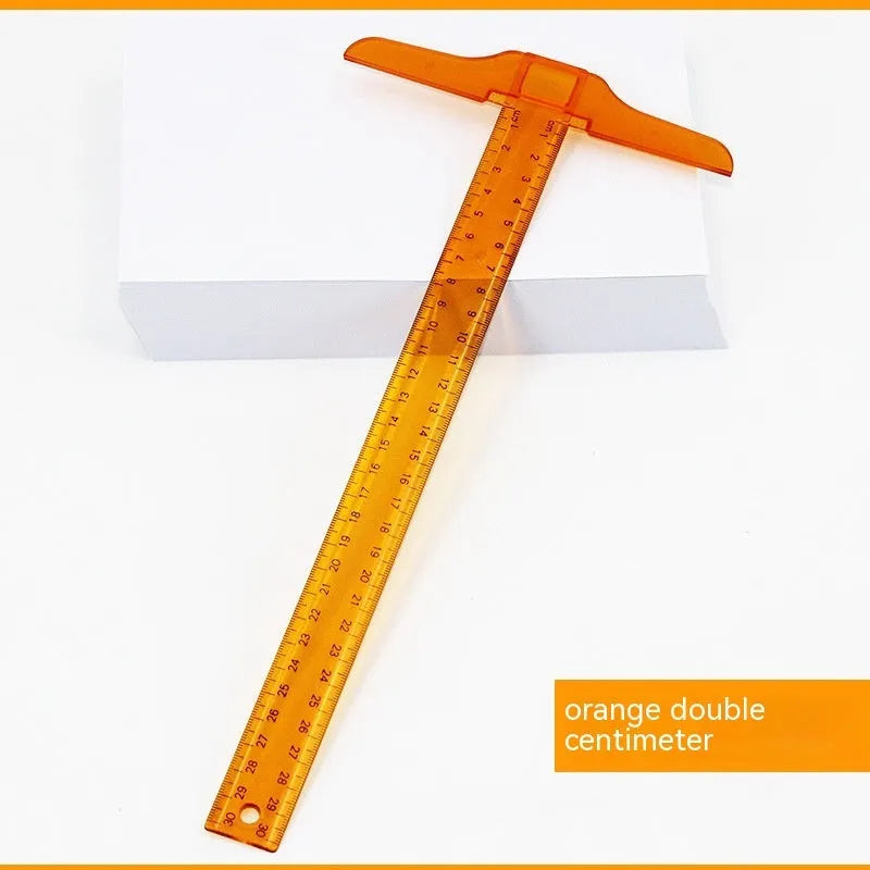 30cm plastic T-shaped ruler with scale markings in transparent or orange yellow colour