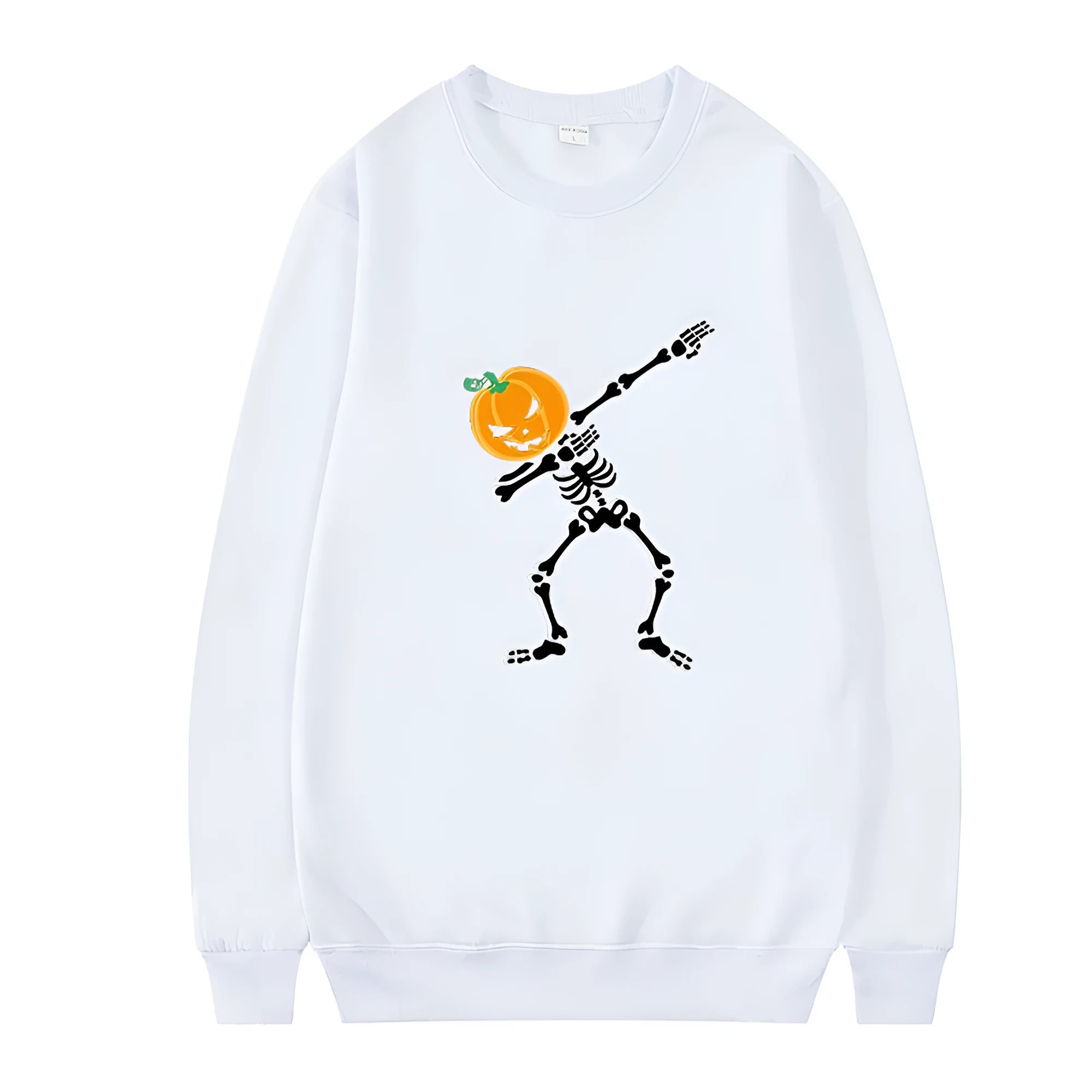 Women's black printed crew neck long sleeve casual top on a hanger