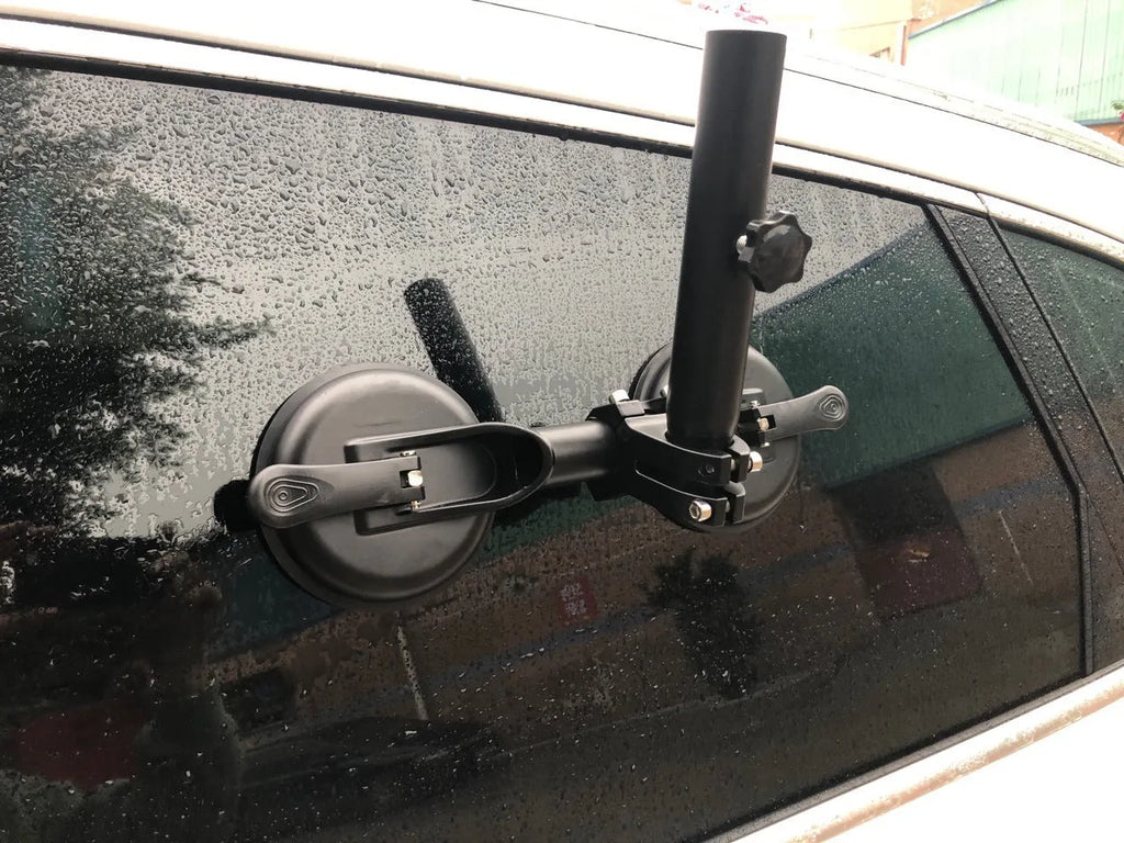 Black off-road car sucker base with rubber disc body for windscreen mounting of flagpoles