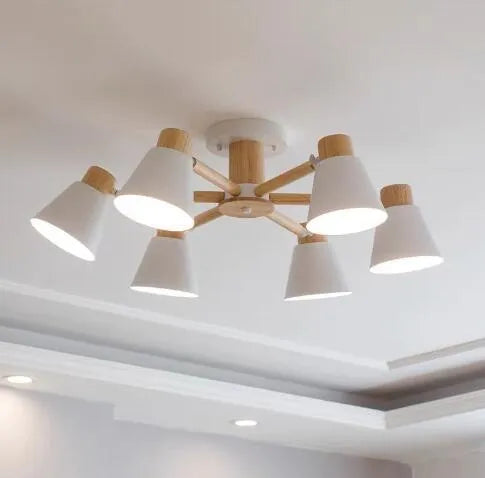 Nordic Creative Isn Macaron ceiling lamp with ironwood construction in multiple colour options