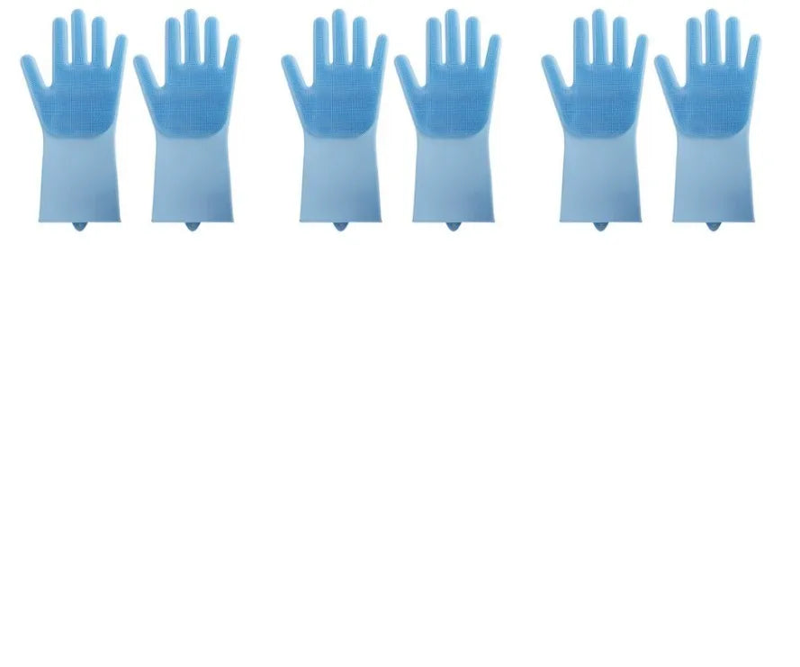 Silicone cleaning gloves with textured scrubbing surface in assorted colours