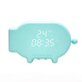 Multifunctional LED alarm clock with temperature display and USB charging port in blue or pink
