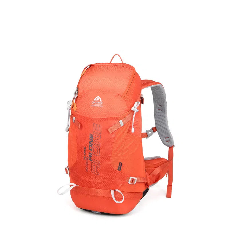 32L nylon hiking backpack in orange, solid colour, breathable waterproof outdoor sports bag