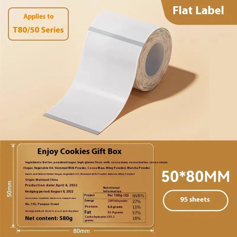 Transparent waterproof adhesive stickers in multiple sizes including rectangular and circular formats on thermal synthetic paper
