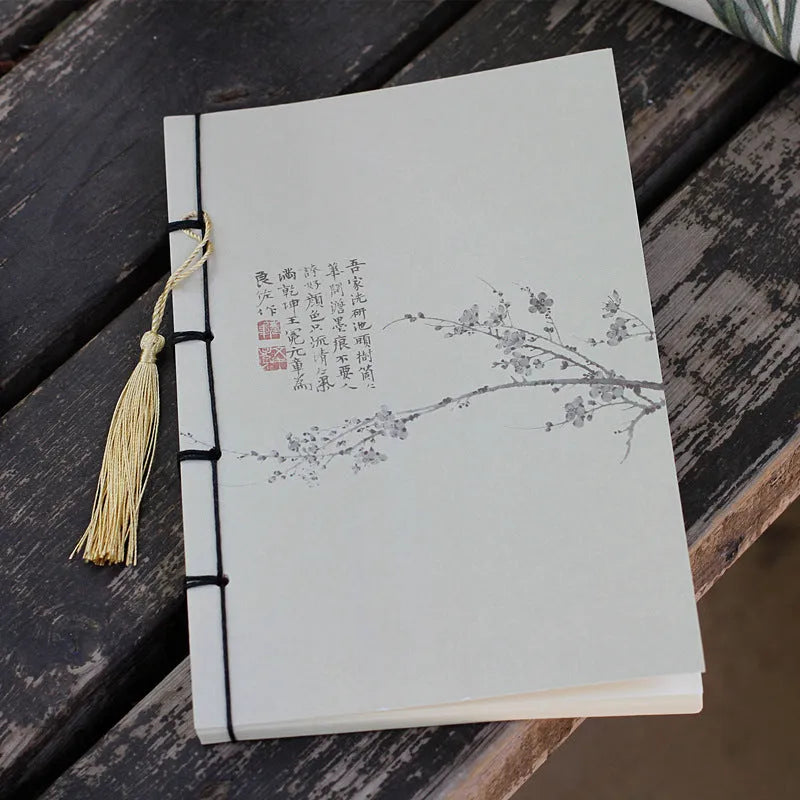 A5 antique wire-bound notebook with retro painting design on white cowhide cover
