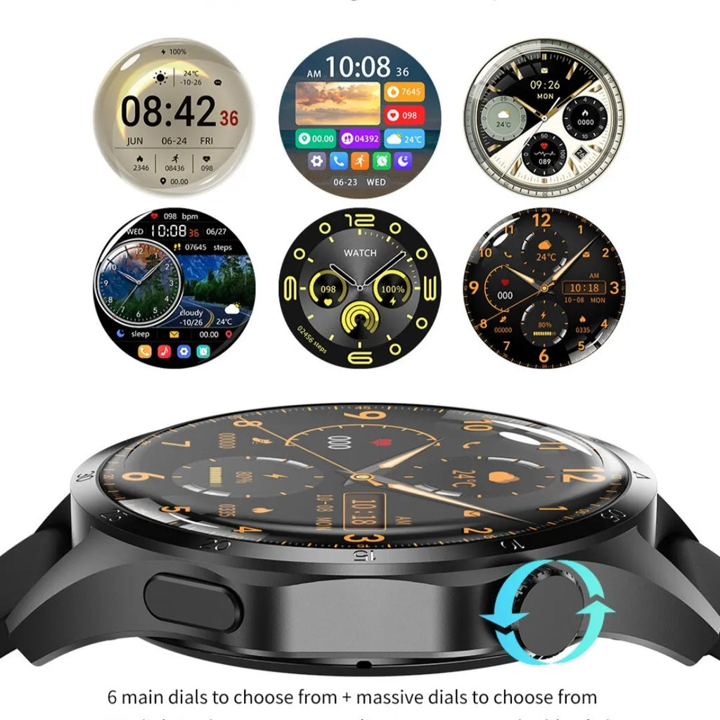 Black Bluetooth smartwatch with TFT touchscreen display showing health metrics
