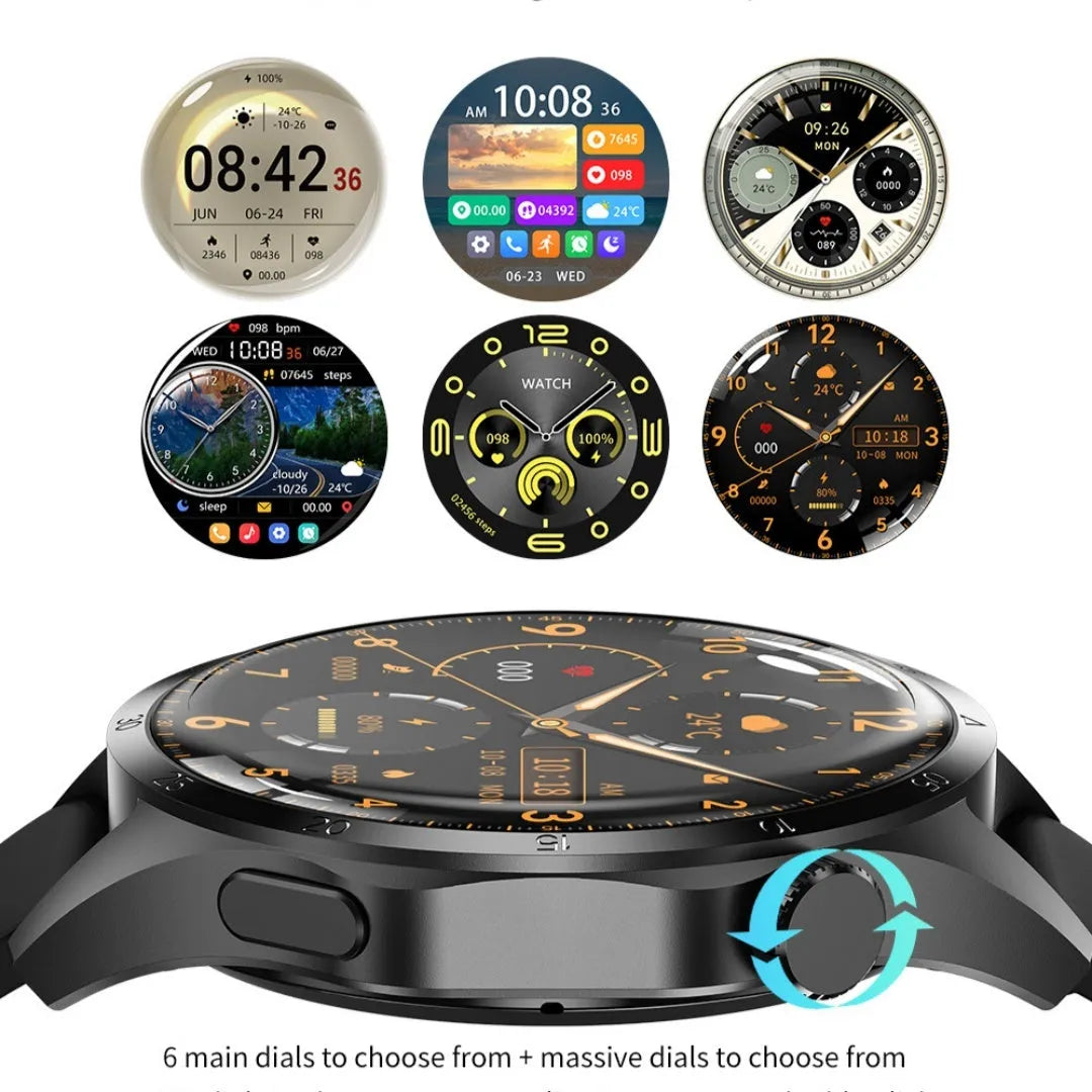 Black Bluetooth smartwatch with TFT touchscreen display showing health metrics