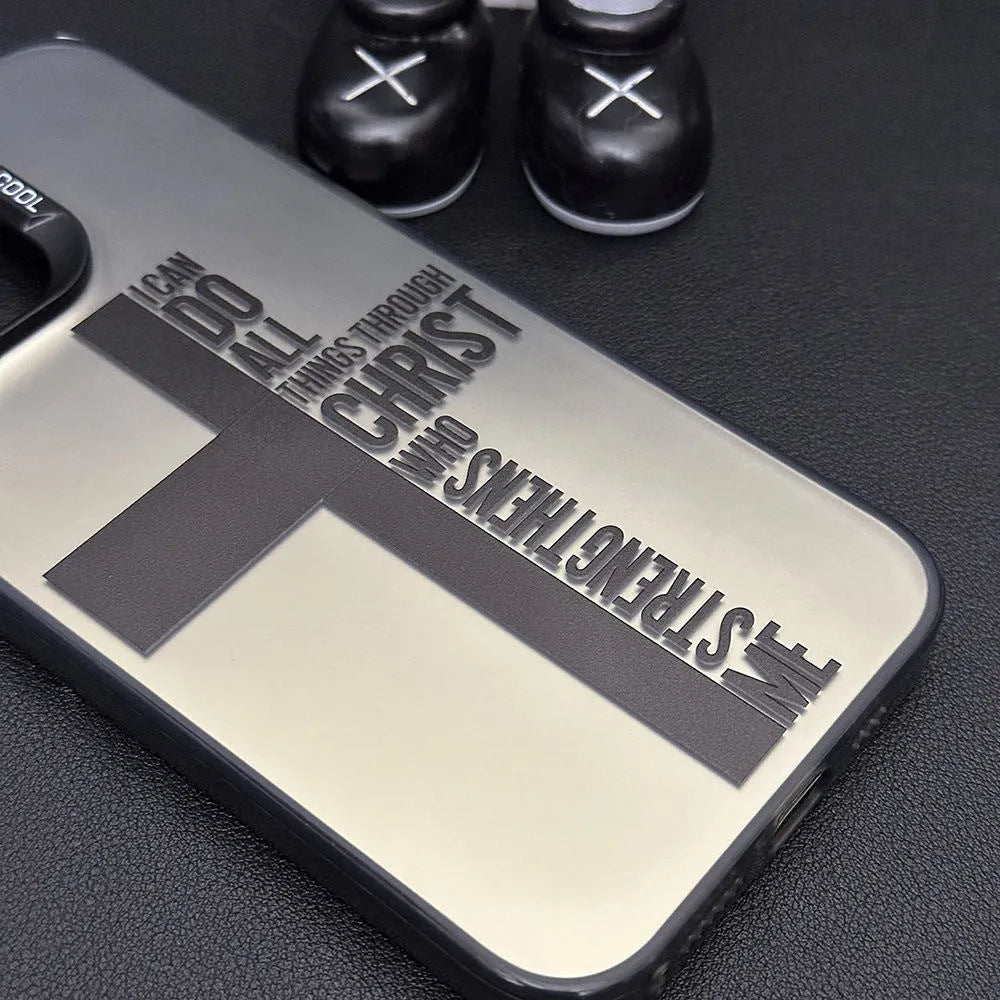 Hard PC phone case for Apple iPhone, coloured silver shell with black cross design, drop-resistant with magnetic