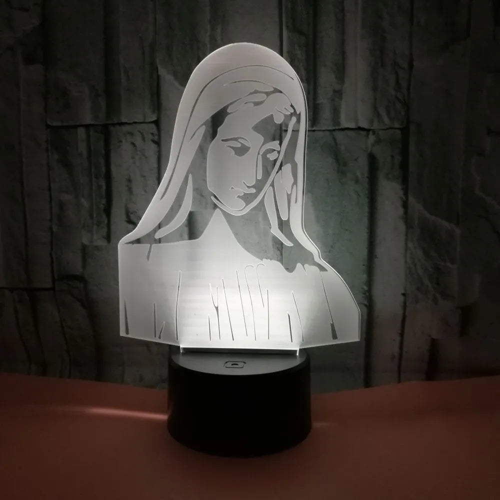 3D LED night light showing laser-engraved acrylic plate creating stereoscopic dual ring illumination pattern