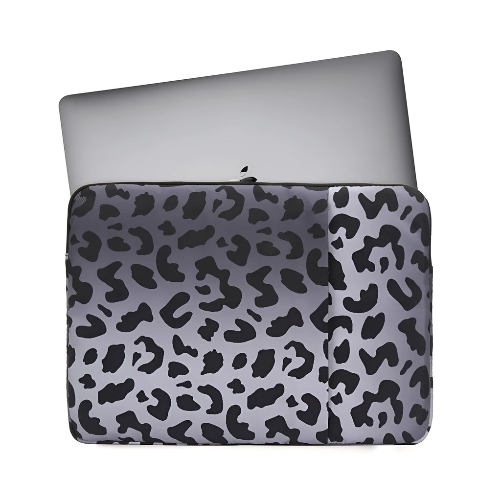 Leopard print laptop sleeve with flannel lining for 13-inch to 16-inch devices