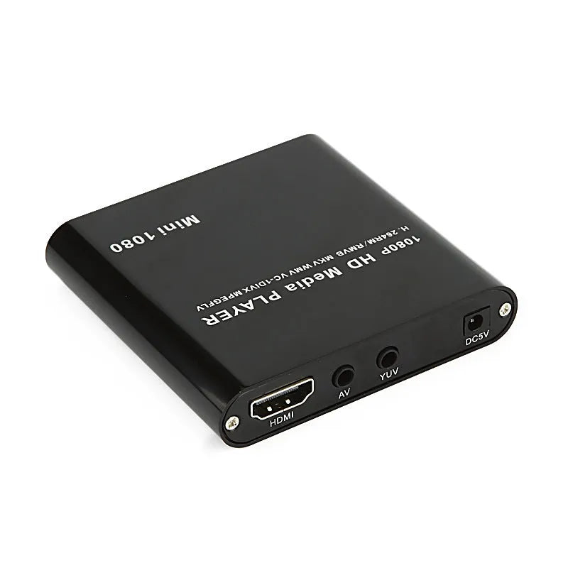 Blue 1080P Full HD media player with HDMI port USB and SD card slots compact metal body