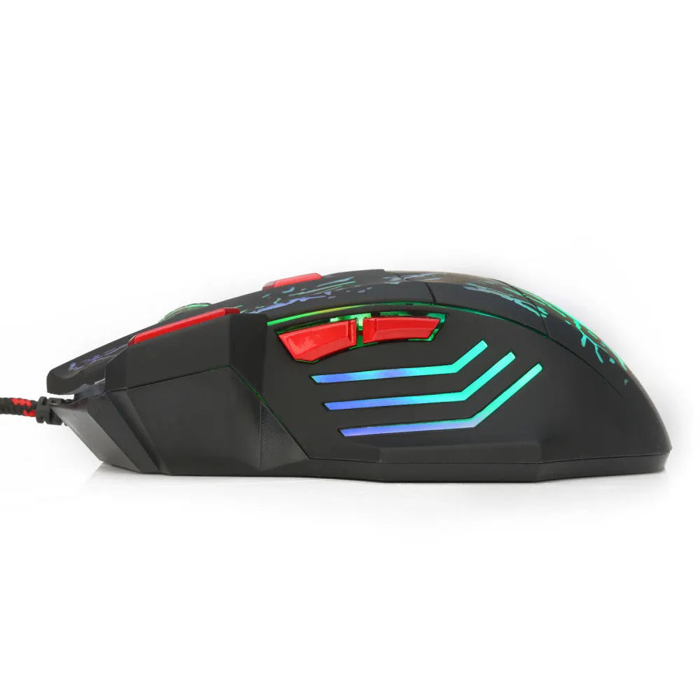 Water Crack colour luminous gaming mouse with USB cable, black H300BK finish, ergonomic shape