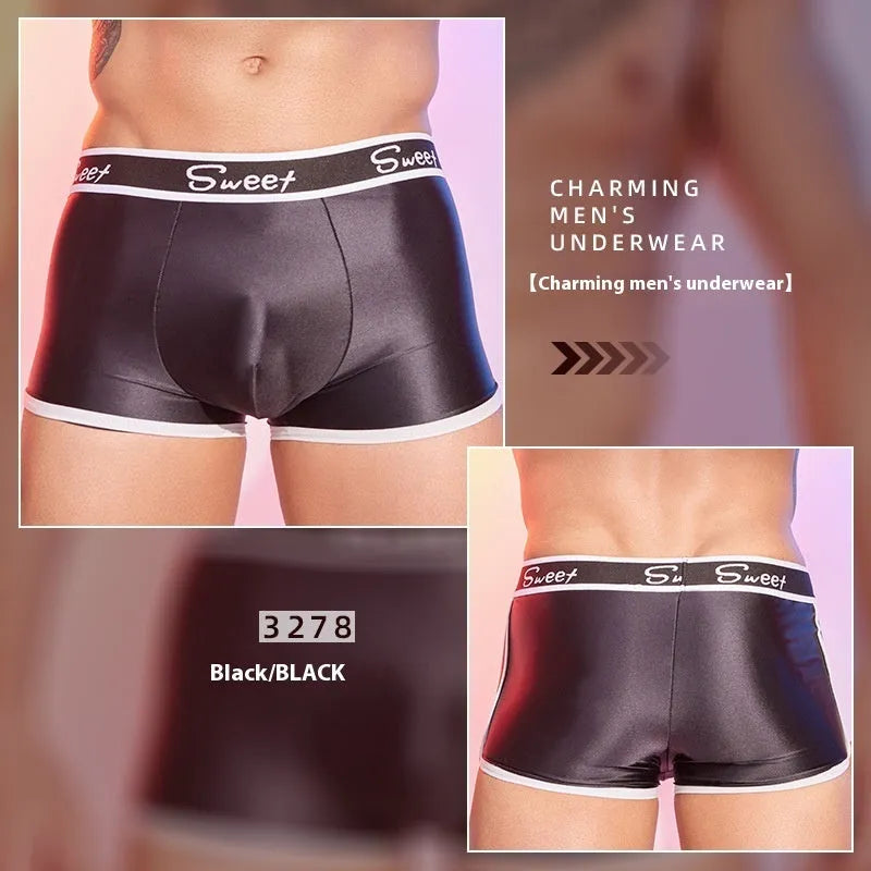 Men's shiny silky nylon boxer shorts in free size available in black, white and sapphire blue colours
