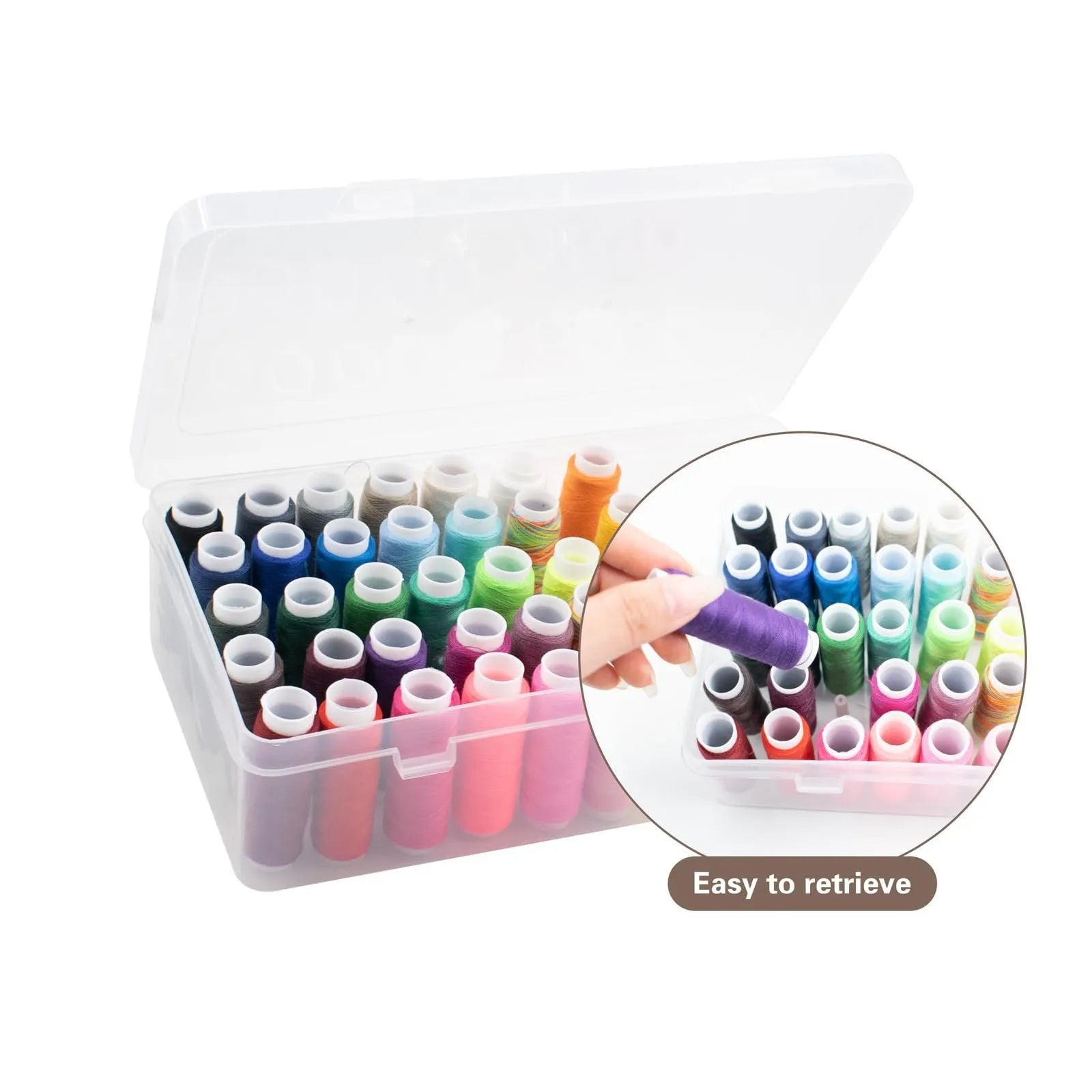 Plastic storage box with 42 compartments for organising embroidery needles and sewing supplies