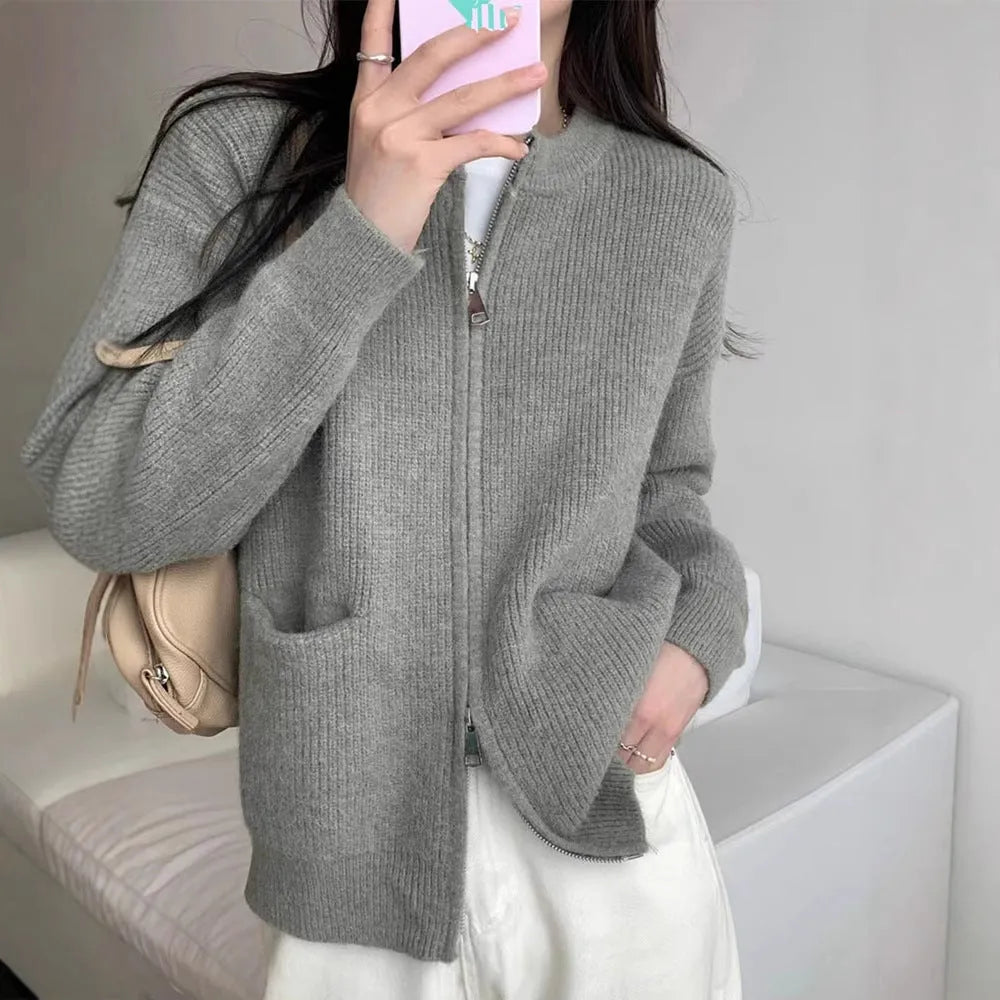 Soft Wind women's viscose sweater coat in beige, grey, black, or khaki colour.