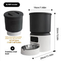 4-litre smart pet feeder with a smartphone showing remote control app and optional camera.