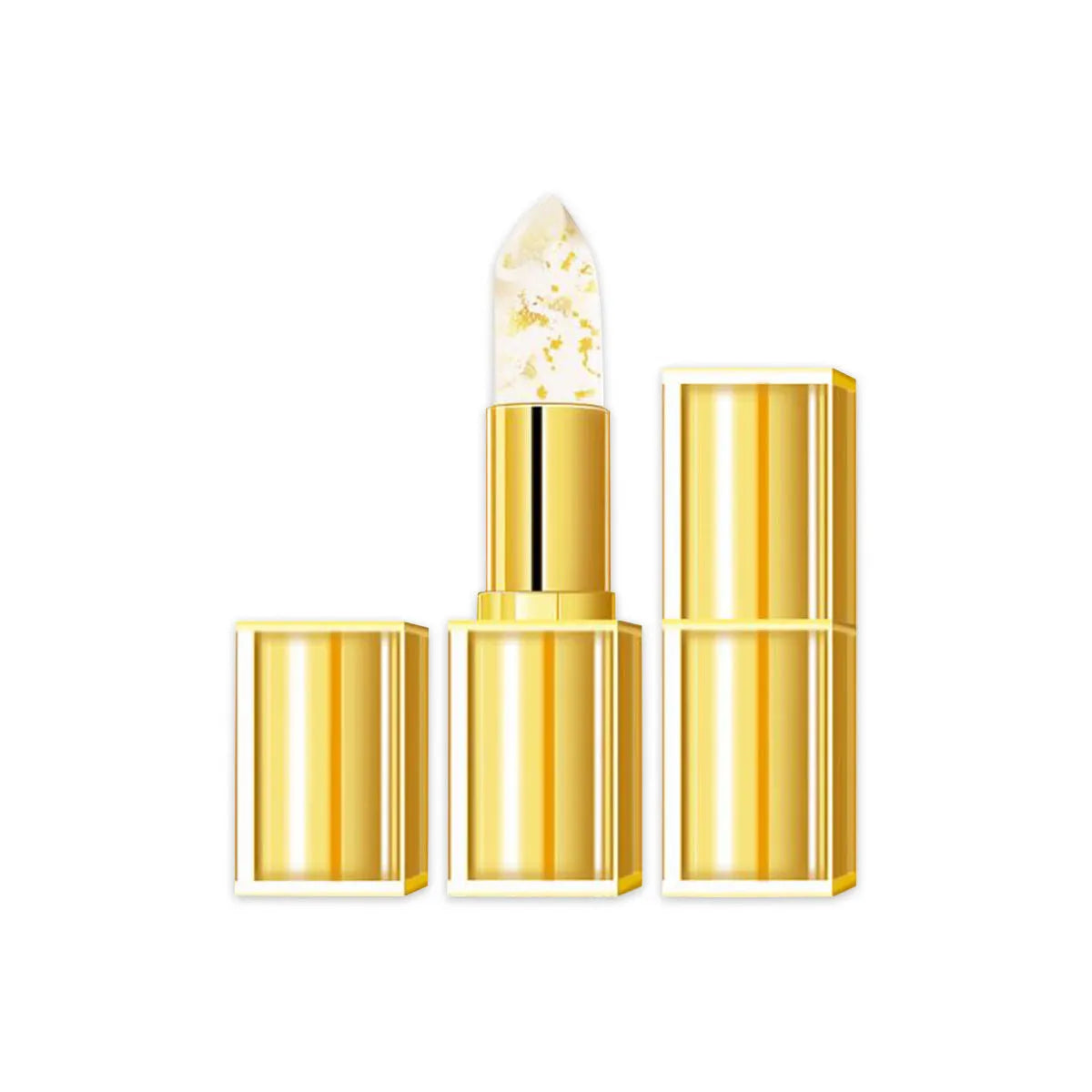 Tube of gilding warm colour-changing anti-smudge lipstick on a peach background.