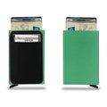 Metal credit card holder with RFID blocking in frosted aluminium alloy showing colour options