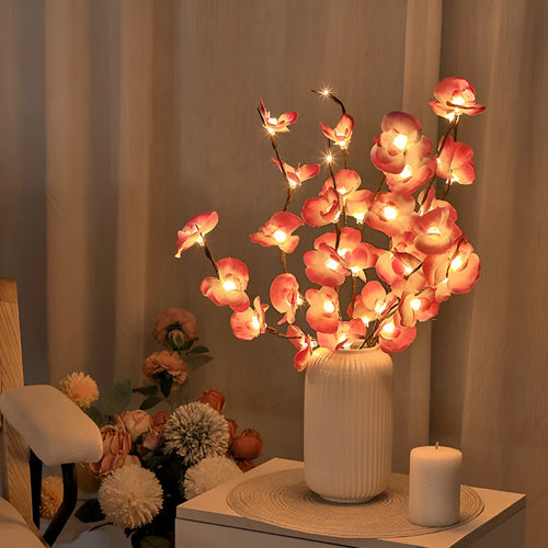 Pink phalaenopsis branch decorative LED light with 20 lights along 65cm battery-operated structure