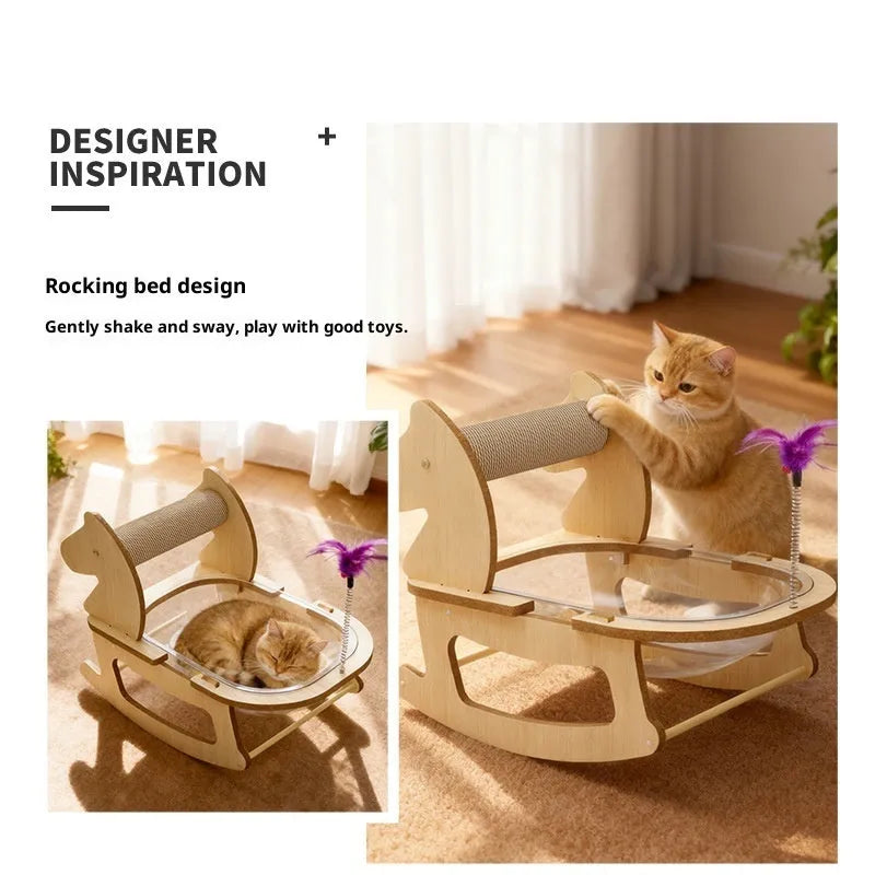 Cat bed space capsule rocking chair with hemp rope column and MDF frame showing simple style
