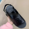 Men's black embroidered beach sandals with floral pattern on PU upper
