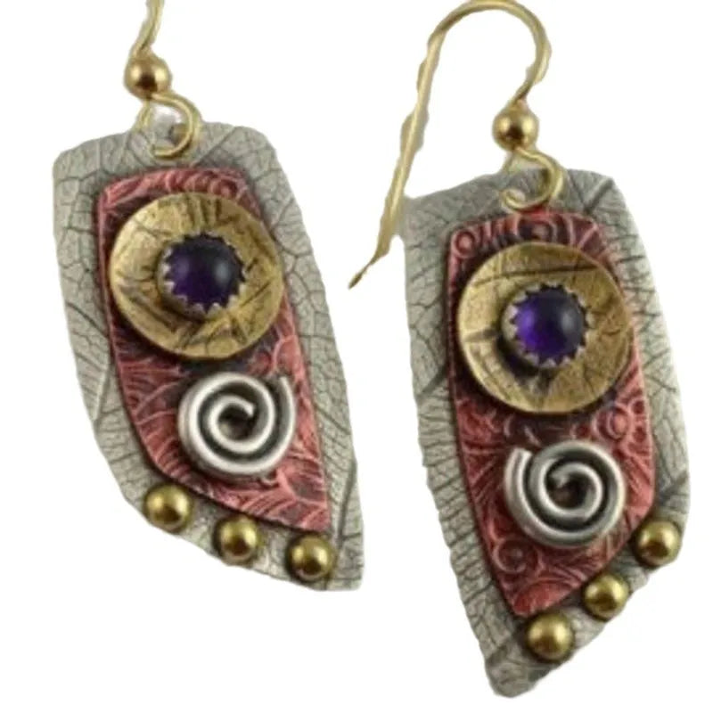 Gold geometric earrings with camouflage leopard print pattern on zinc alloy studs
