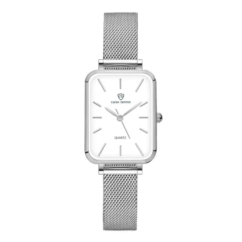 Women's waterproof quartz watch with woven steel strap in silver or rose gold colour options