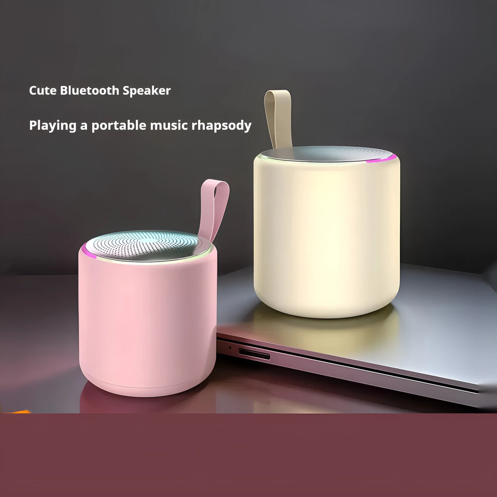 Bluetooth audio mini desktop portable speaker in beige with lithium battery and card insertion slot