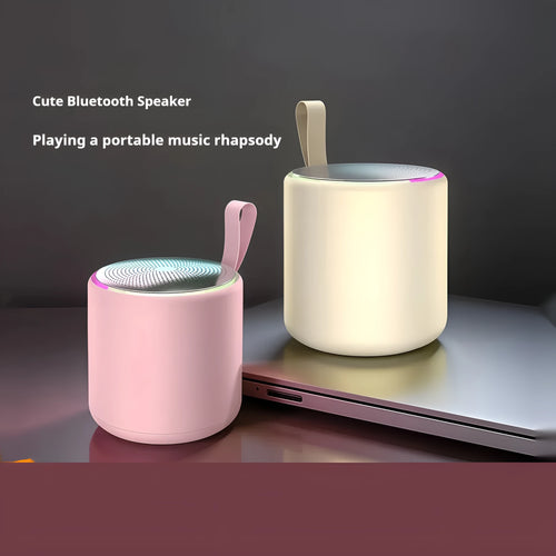 Bluetooth audio mini desktop portable speaker in beige with lithium battery and card insertion slot