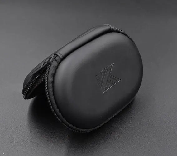 Black oval leather earphone storage bag for EDX PRO and compatible audio accessories