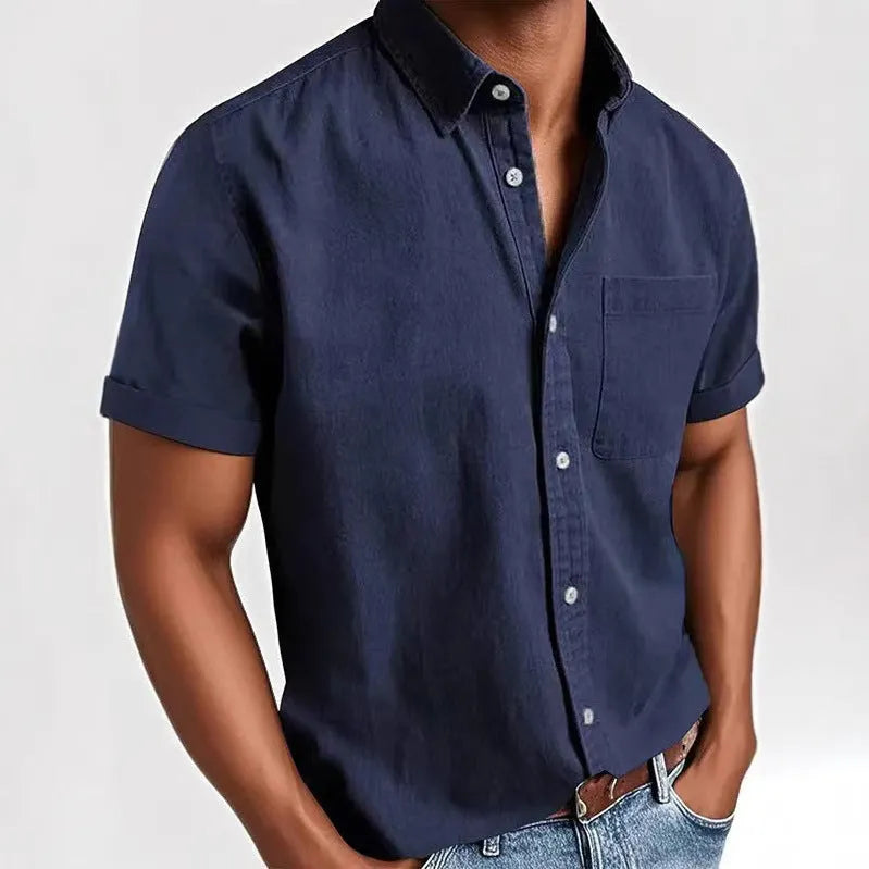 Men's loose fit short sleeve cardigan shirt in cotton blend fabric available in multiple colours