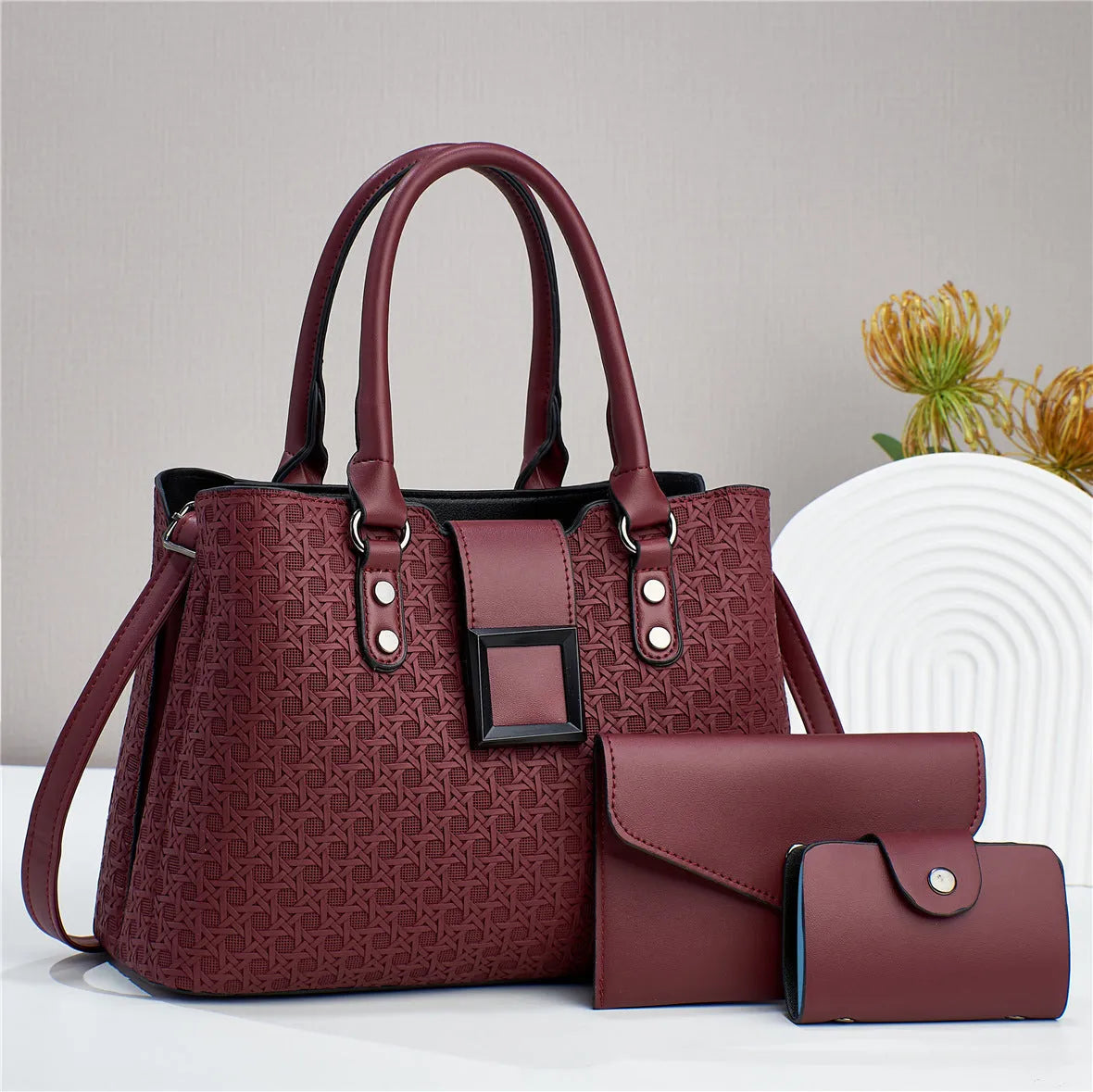 Textured weave design women's crossbody bag in apricot colour, showing internal organiser compartments.