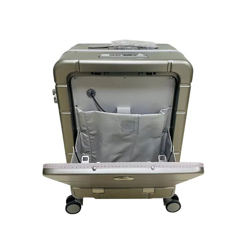20-inch front opening suitcase with dry wet separation compartments in black, green, silver or white colours