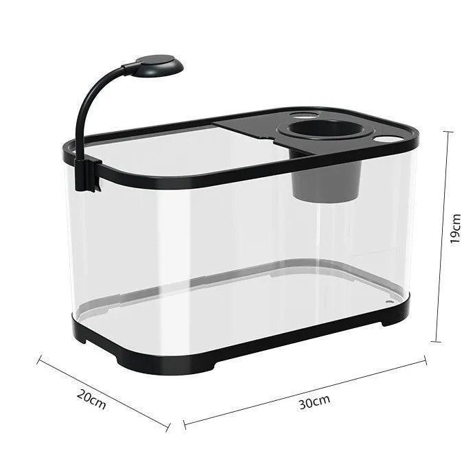 Desktop smart fish tank with integrated ecological filter system in luxury white finish