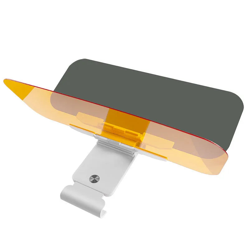 Dual-use car sun visor with anti-high beam goggles showing acrylic lens and adjustment components