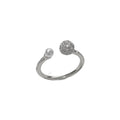 Gold plated open-end ring with round zircon pearl element on copper base