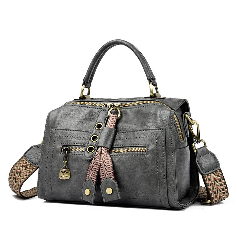 Women's soft PU crossbody bag in horizontal square shape with sandwich pocket