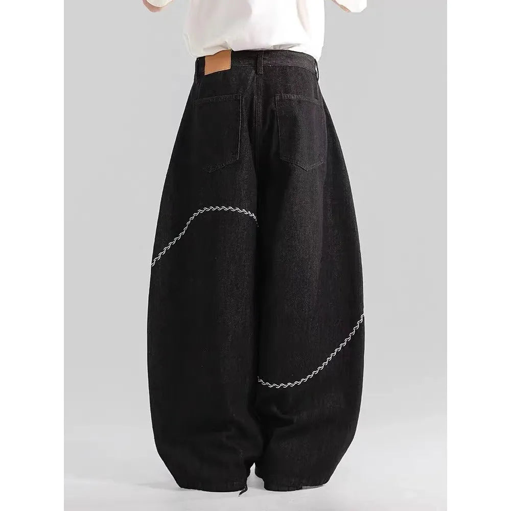 Black straight-leg jeans trousers with mid waist and zip fly in micro-elastic polyester denim fabric